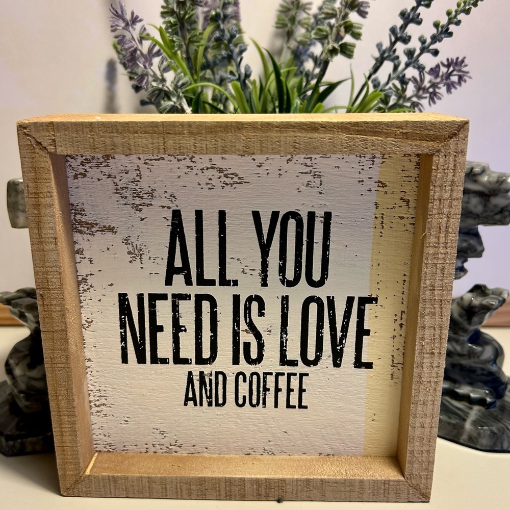 🔥NWT Primitives By Kathy All You Need is Love and Coffee Inset Box Sign